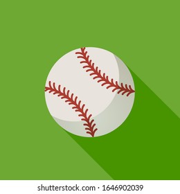 baseball ball on the background of a green sport field. baseball sign with a long shadow in a flat design. vector illustration eps10