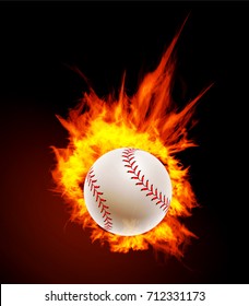 Baseball ball on fire background.