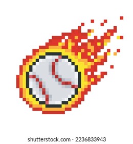 Baseball ball on fire, sport pixel art