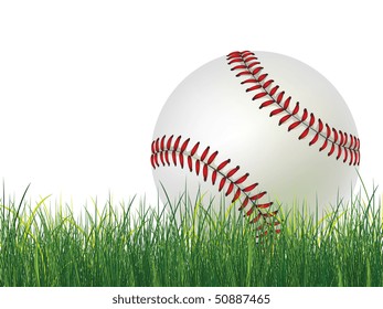 Baseball Ball on Grass. 2D Graphics. Computer Design.