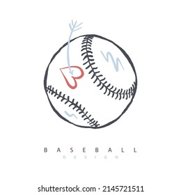Baseball ball on a white background. Sports illustration for jersey design, print design for t-shirt.