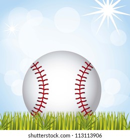 baseball ball over grass and sky background. vector illustration