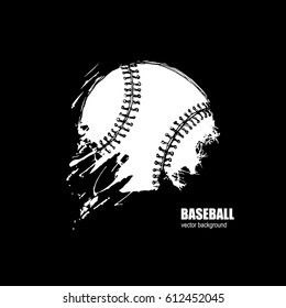 Baseball ball. Print on the T-shirt. Sport logo. Grunge background. Hand drawing. Sketch.