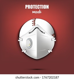 Baseballball mit Schutzmaske. Vorsicht! Schutzmaske tragen. Risikokrankheit. Stornierung von Sportturnieren. Musterdesign. Vektorgrafik