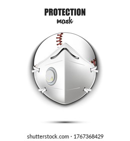Baseball ball with a protection mask. Caution! wear protection mask. Risk disease. Cancellation of sports tournaments. Pattern design. Vector illustration