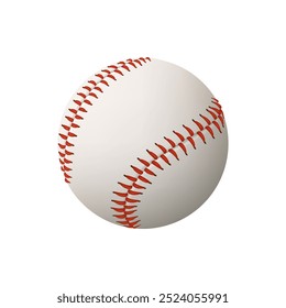 Baseball ball with red seam, sport playing equipment. Vector realistic softball closeup isolated on white background. Tournament or championship symbol, team league skin ball