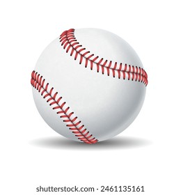 Baseball ball with red seams realistic vector illustration. American team sports game inventory. Active leisure 3d object on white background