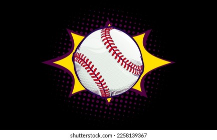 Baseball ball retro sport design for any purposes. Retro baseball vintage background. Comics retro ball theme.