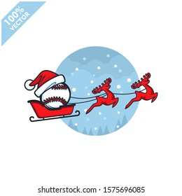 Baseball ball with santa hat flying sleigh logo vector