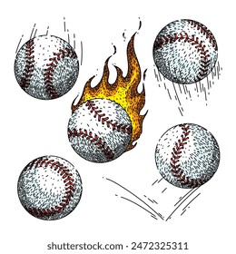 baseball ball set hand drawn. base isolated, equipment game, silhouette laces baseball ball vector sketch. isolated color illustration