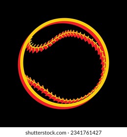 Baseball ball sign. 3D Extruded Yellow Icon with Red Sides a Black background. Illustration.