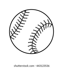 Baseball ball sign. Black softball icon isolated on white background. Equipment for professional american sport. Symbol play, team, game and competition, recreation. Simple design. Vector illustration