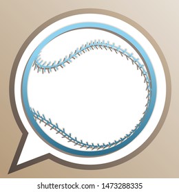 Baseball ball sign. Bright cerulean icon in white speech balloon at pale taupe background. Illustration.