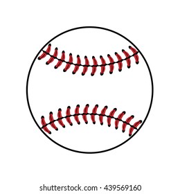 Baseball ball sign. Colored softball sign, isolated on white background. Equipment professional american sport. Symbol play, team, game and competition, recreation. Simple design. Vector illustration