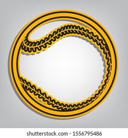 Baseball ball sign. Flat orange icon with overlapping linear black icon with gray shadow at whitish background. Illustration.