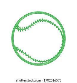Baseball ball sign. Green scribble Icon with solid contour on white background. Illustration.