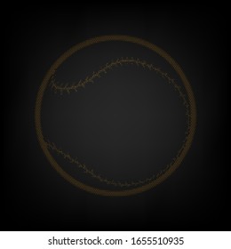 Signo de pelota de béisbol. Icono de la rejilla de una pequeña bombilla naranja en la oscuridad. Ilustración.