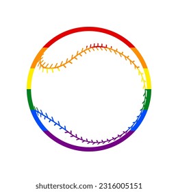 Baseball ball sign. Rainbow gay LGBT rights colored Icon at white Background. Illustration.