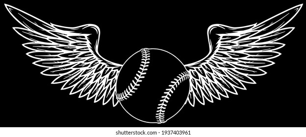 Baseball Ball silhouette in black background Vector Drawing ilustration