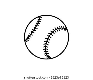 Baseball Ball, Simple Outline, Isolated on White. Minimalist vector drawing