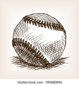 Baseball ball sketch style vector illustration. Old engraving imitation. American baseball ball hand drawn sketch imitation