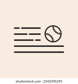 Baseball ball with speed lines in flag shape outline iconic vector line art