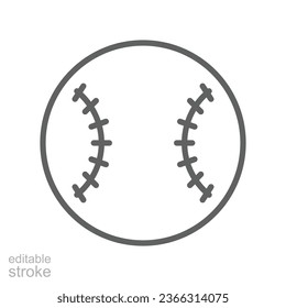 Baseball Ball sport icon. sport league equipment. Outline, line style, silhouette pictogram. Editable stroke. Vector illustration. Design on white background. EPS 10