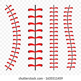 Baseball ball stitches, red lace seam isolated on background.