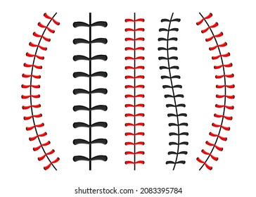 Baseball ball stitches, red lace seam isolated on background