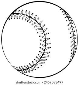 Baseball ball with stitches. Softball sport club. Vector illustration in hand drawn sketch doodle style. Line art graphic sports equipment isolated on white. Design for coloring book, print