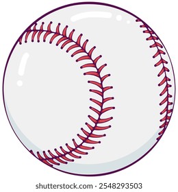 Baseball ball with stitches. Softball sport club. Vector illustration in hand drawn style. Close-up sports equipment isolated on white.