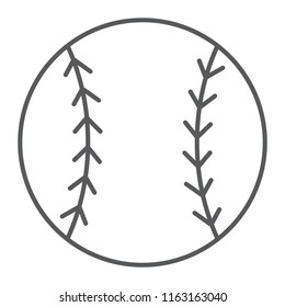 Baseball ball thin line icon, game and sport, ball sign, vector graphics, a linear pattern on a white background, eps 10.