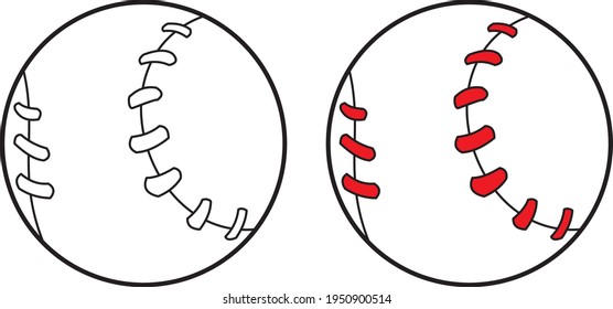 Baseball ball vector drawings, cartoon vector, line art and color