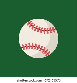 baseball ball vector flat design style isolated cartoon on green background. sport icon or symbol