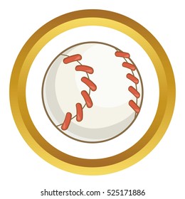 Baseball ball vector icon in golden circle, cartoon style isolated on white background