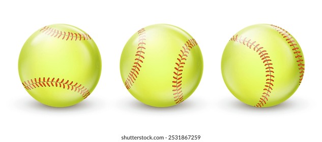 Baseball ball vector icon. Green softball set. Base ball equipment illustration