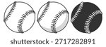Baseball ball vector, stitched classic sport outline illustration on transparent background
