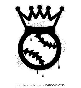 Baseball ball wearing crown with black spray paint graffiti style