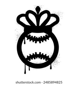 Baseball ball wearing crown with black spray paint graffiti style