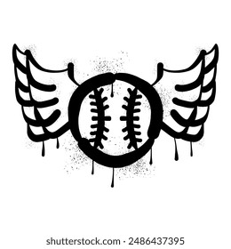 Baseball ball and wings with black spray paint graffiti