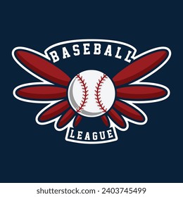 Baseball Ball with Wings Red and Blue Classic Emblem Insignia