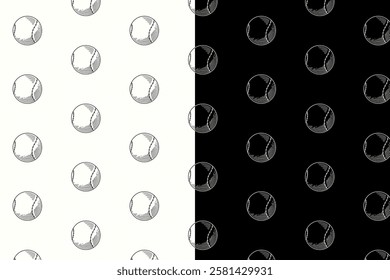 baseball balls doodle seamless pattern on black white background set. baseball ball engraving pattern background. retro balls background for baseball sport club merchandise