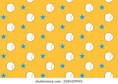 baseball balls with star colorful seamless pattern on yellow background set. doodle softball balls illustration pattern background. baseball balls background for baseball sport club merchandise