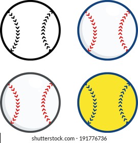 Baseball Balls. Vector Collection Set