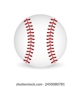 Baseball balls wrapped in white leather, stitched red stripes 3d realistic vector icon. Realistic baseball icon. Vector illustration