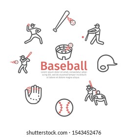 Baseball Banner, Line Icons. Vector Sport Signs For Web Graphics.