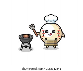 baseball barbeque chef with a grill , cute design