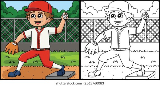 Baseball Baseman Coloring Page Illustration