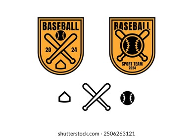 baseball bases, ball and crossed bats with shield badge logo design collection with minimalist modern style for baseball sport club, tournament, t-shirt and merchandise designs 