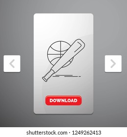 baseball, basket, ball, game, fun Line Icon in Carousal Pagination Slider Design & Red Download Button